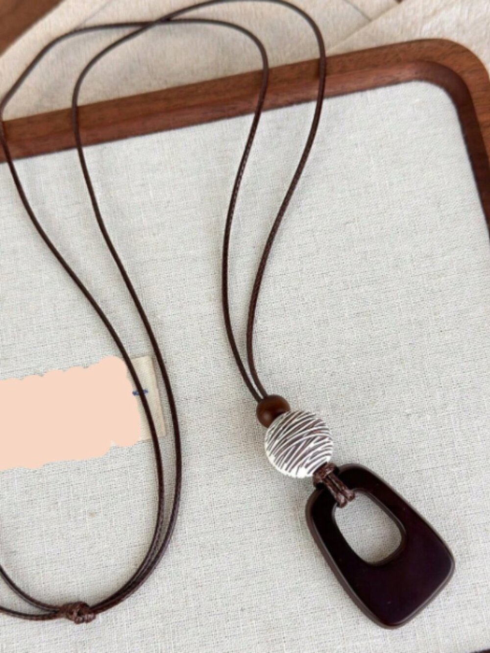 Handmade Brown Pendant Necklace with Silver Accent